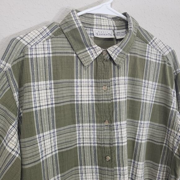 Basic Editions Plaid Button Up Shirt Womens Large Cotton Long Sleeve Casual - Picture 7 of 10